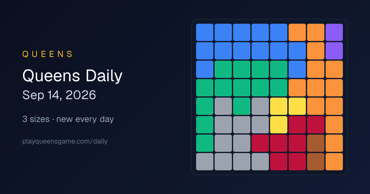 Queens Daily Puzzle — Monday, September 14, 2026 | Queens Game